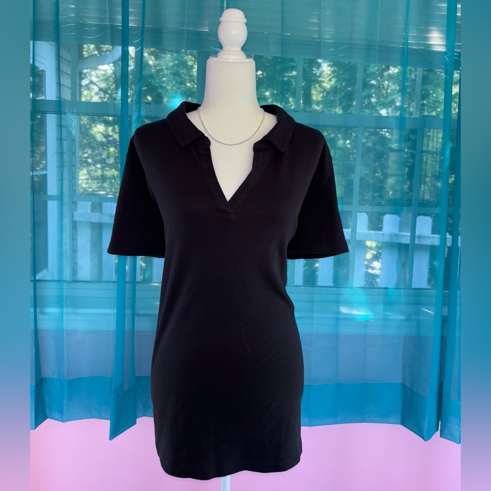 Isaac Mizrahi Black Collared Polo V-Neck Short Sleeve Tunic Top Size 4X